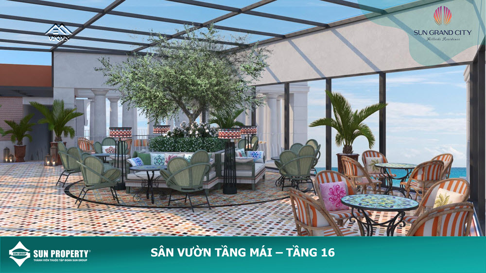 Không gian cafe tầng mái căn hộ The Sea